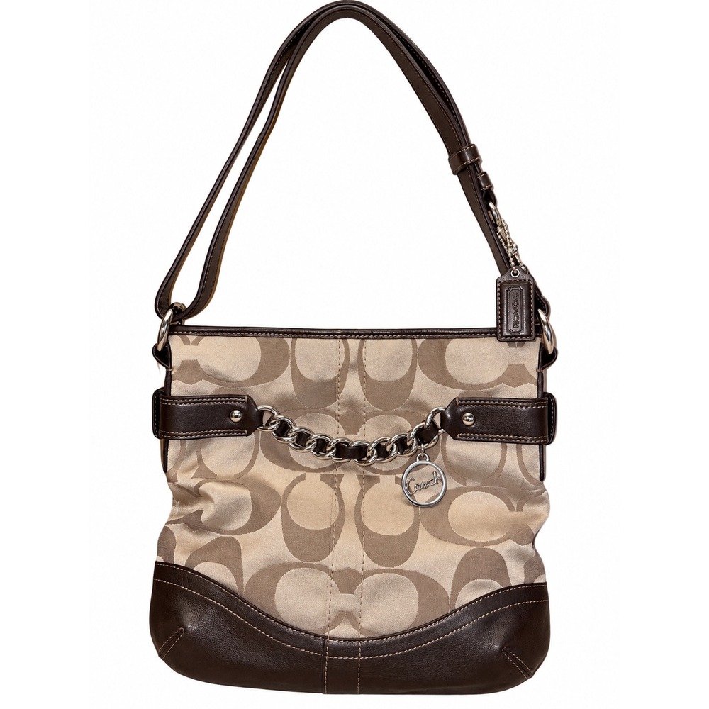 Coach Signature Jacquard Metallic Leather Chain Shoulder Bag NWOT
